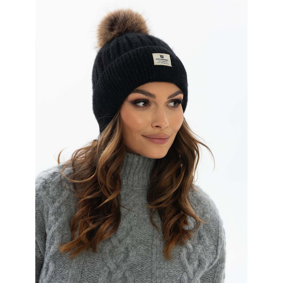 Ciepła dwuwarstwowa czapka damska z pomponem - Peterson