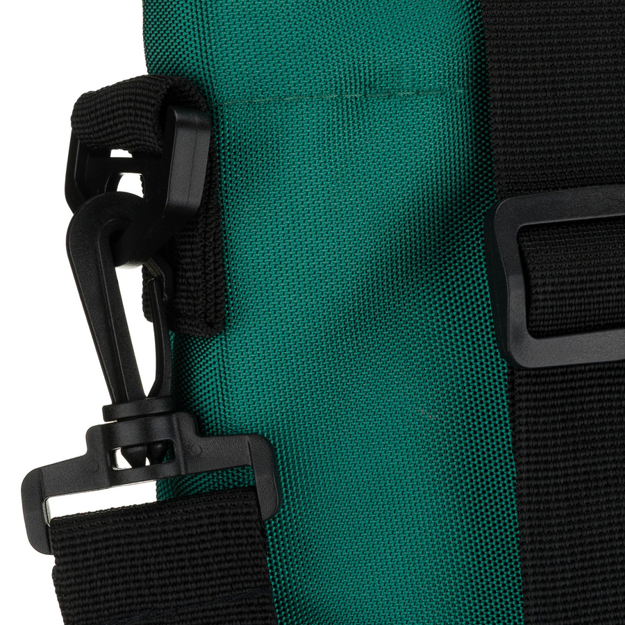 Duża, ciemnozielona shopperka damska z poliestru, zawieszona na uchwytach i doczepianym pasku - Peterson