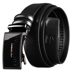 Czarny, elegancki pasek męski ze skóry naturalnej z automatyczną klamrą - Peterson