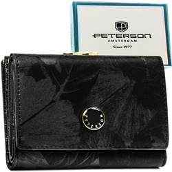 Elegancki portfel damski ze skóry naturalnej i ekologicznej w czarnym kolorze - Peterson