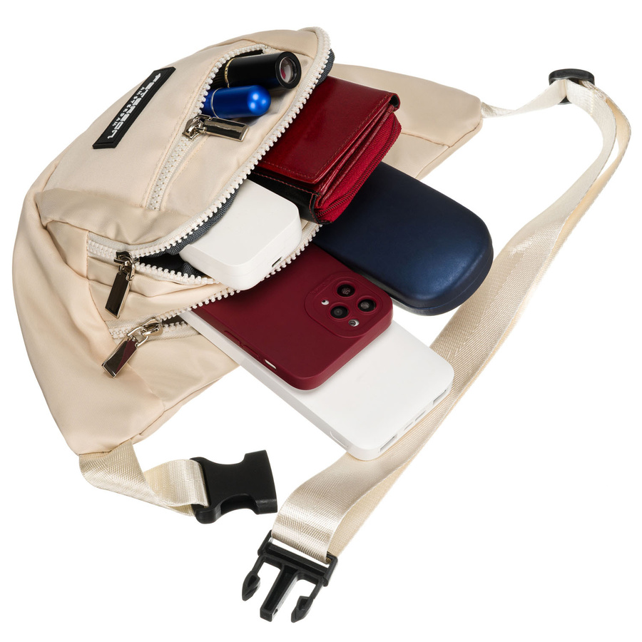 Saszetka miejska wykonana z poliestru w modnym, kremowym kolorze - Peterson