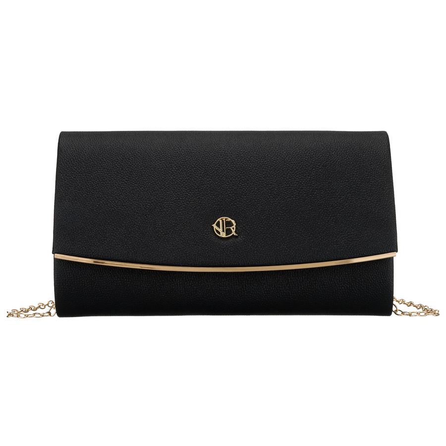 Czarna kopertówka damska wykonana ze skóry ekologicznej, zapinana klipsem magnetycznym - Rovicky