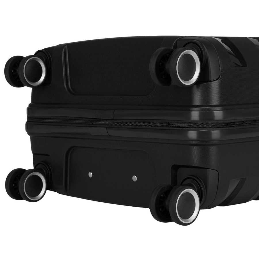 Czarna, średnia walizka z polipropylenu z obrotowymi kółkami - Peterson