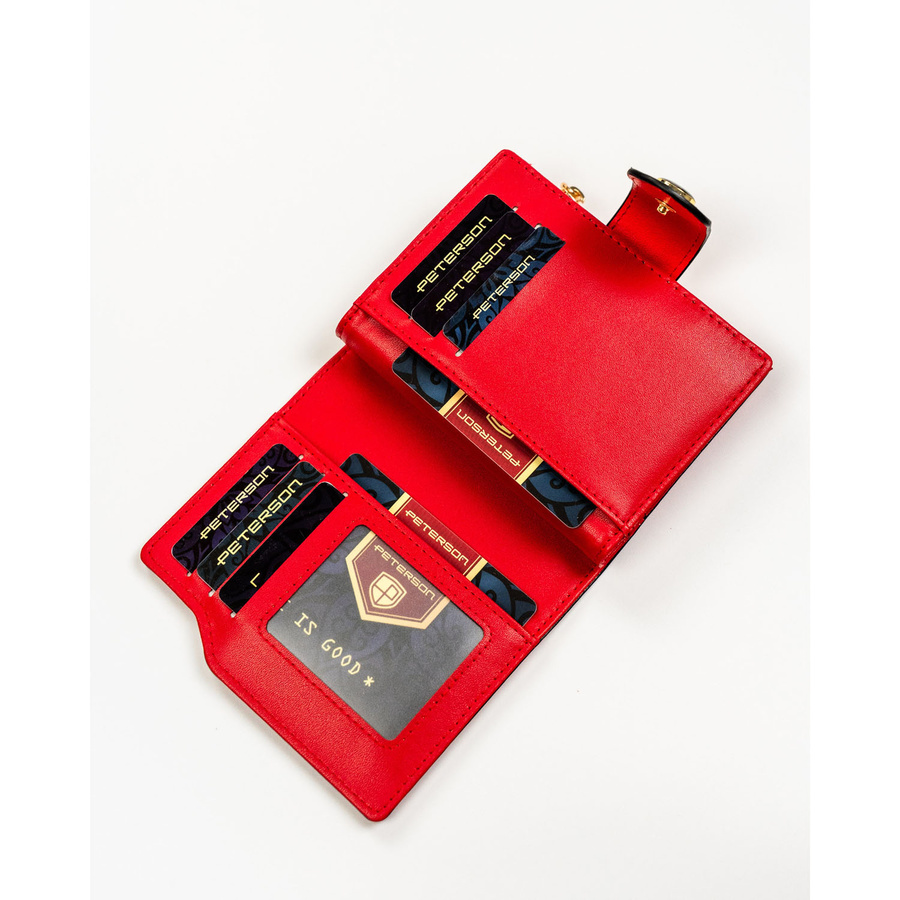 Czerwony portfel damski ze skóry ekologicznej zamykany na suwak i zatrzask - Peterson