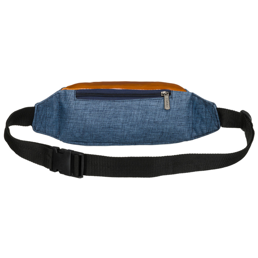 Granatowo-brązowa saszetka z poliestru z zewnętrzną kieszenią na suwak - Loren