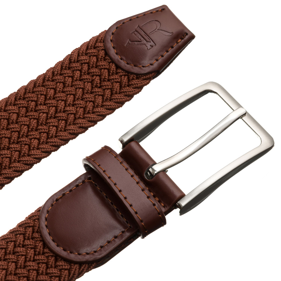 Jasnobrązowy, pleciony pasek parciany z tradycyjną, srebrną klamrą - Rovicky