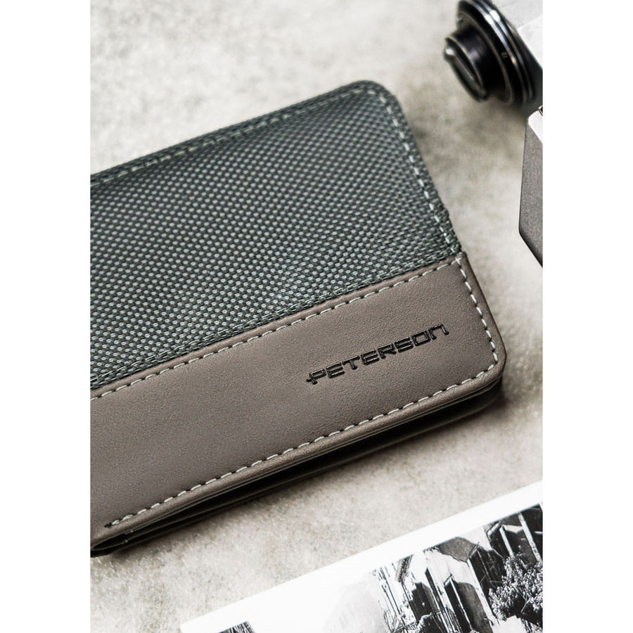 Szary portfel męski bez zapięcia zewnętrznego z systemem RFID - Peterson