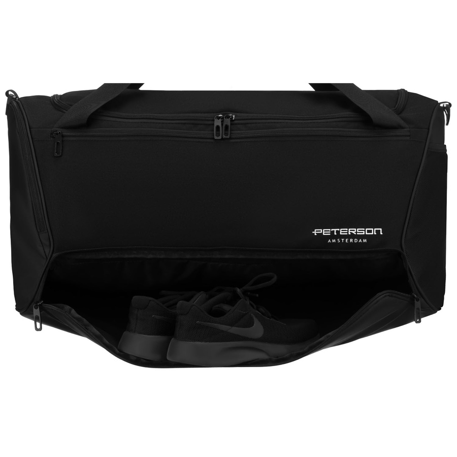 Czarna, pojemna torba podróżna wykonana z wytrzymałego poliestru - Peterson