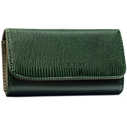 Zielony, poziomy portfel damski ze skóry ekologicznej zamykany zatrzaskiem - 4U Cavaldi