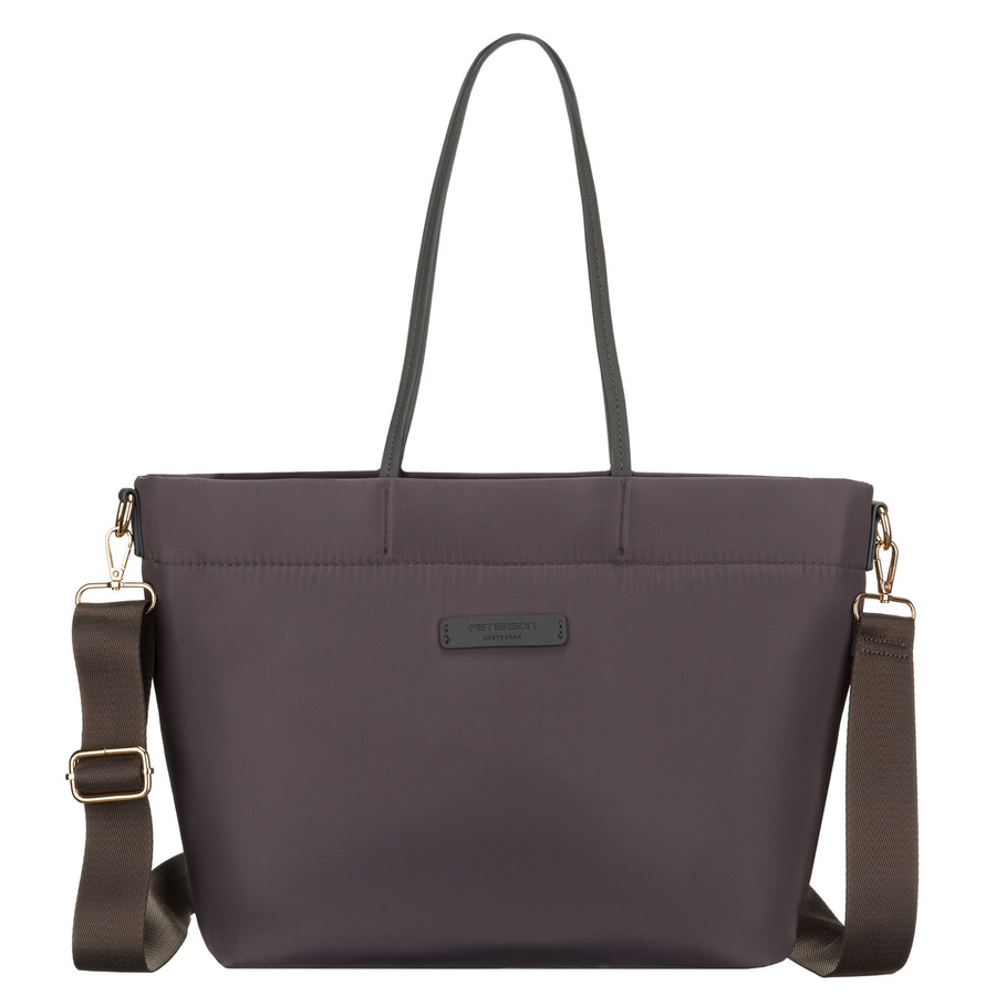 Nylonowa shopperka damska w szarym kolorze z doczepianym, regulowanym paskiem - Peterson