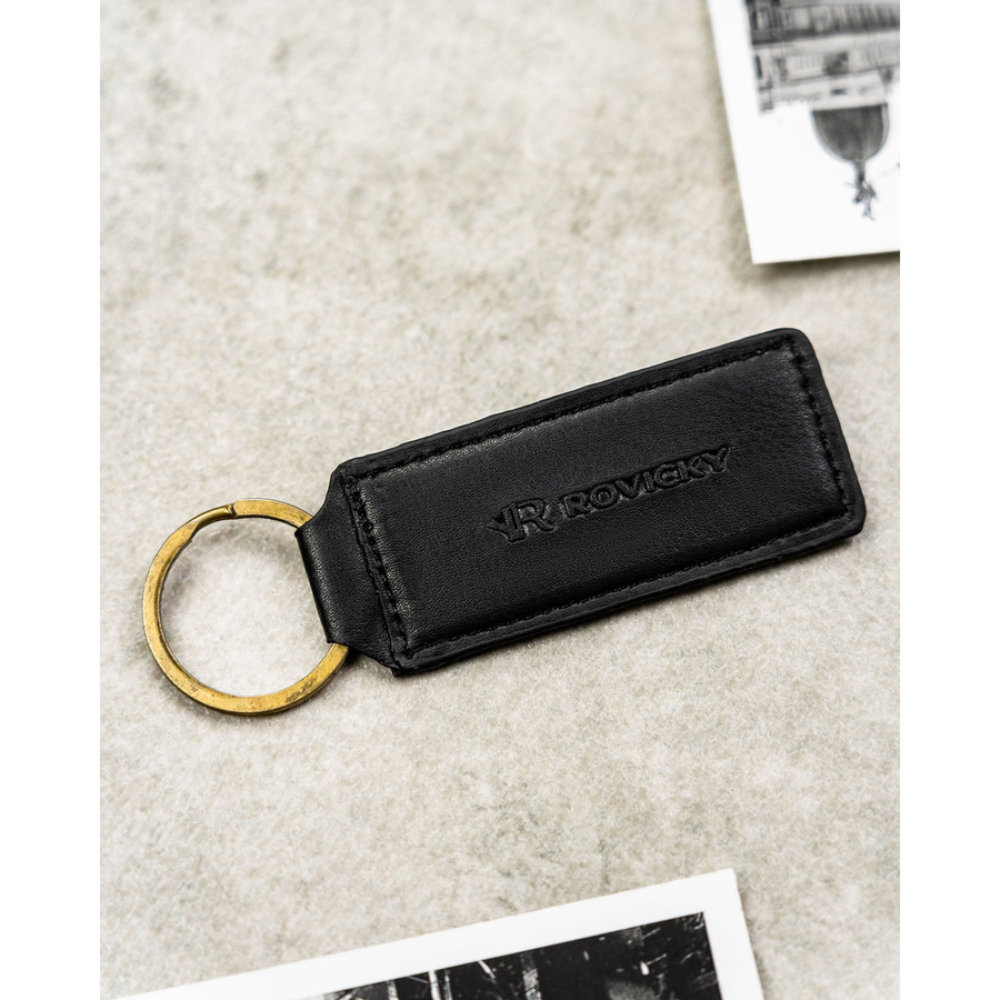 Zestaw prezentowy: męski, czarny portfel ze skóry ekologicznej i brelok do kluczy - Rovicky