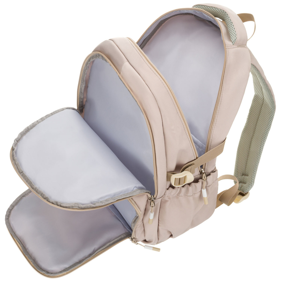 Beżowy, modny plecak szkolny z poliestru zawieszony na regulowanych szelkach - Peterson