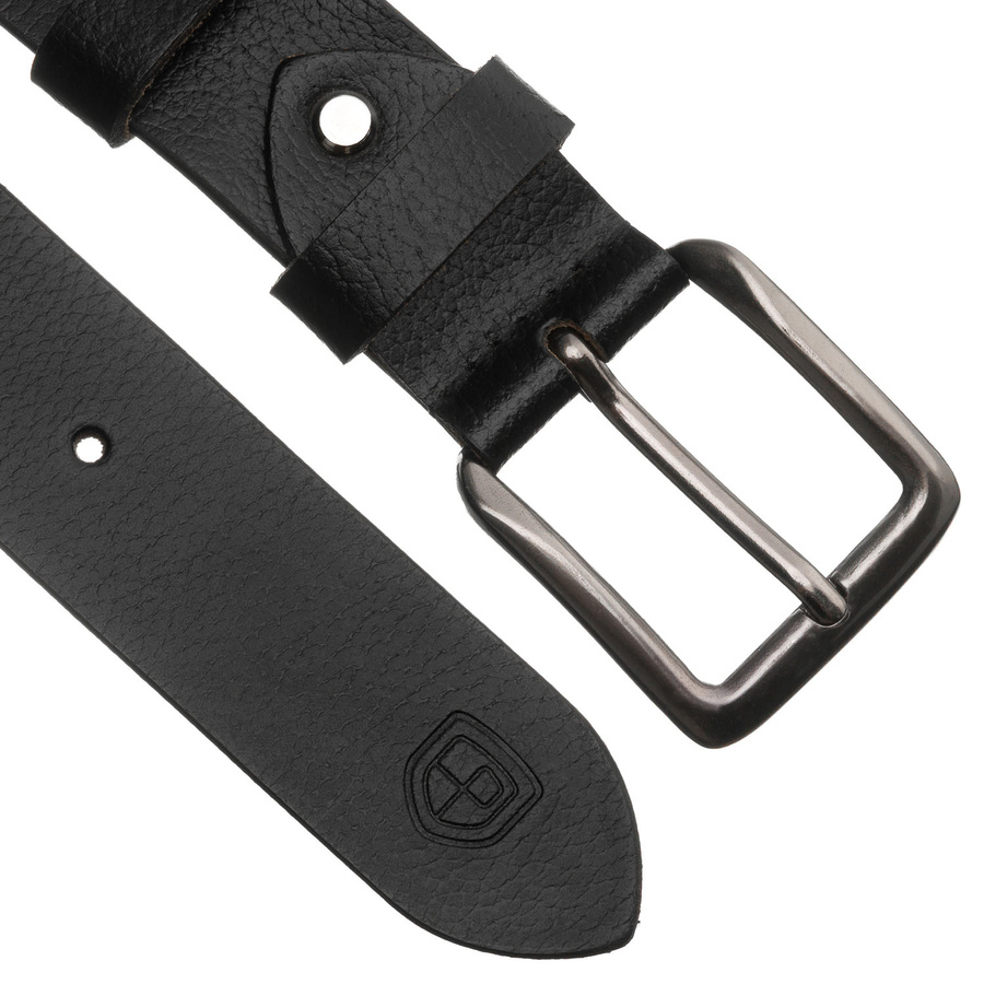 Klasyczny, skórzany, czarny pasek męski z tradycyjną klamrą - Peterson
