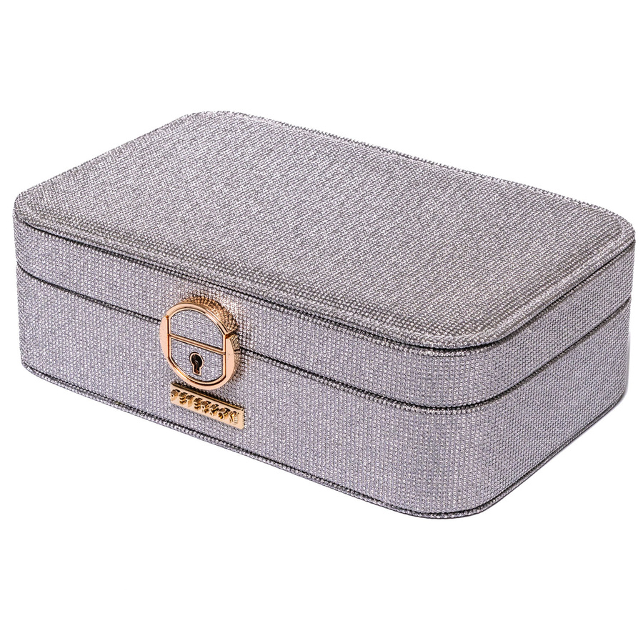 Szara, elegancka szkatułka na biżuterię zamykana kluczykiem - Peterson