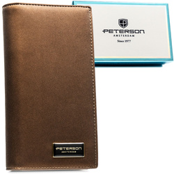 Brązowy portfel damski ze skóry naturalnej i ekologicznej z systemem RFID - Peterson