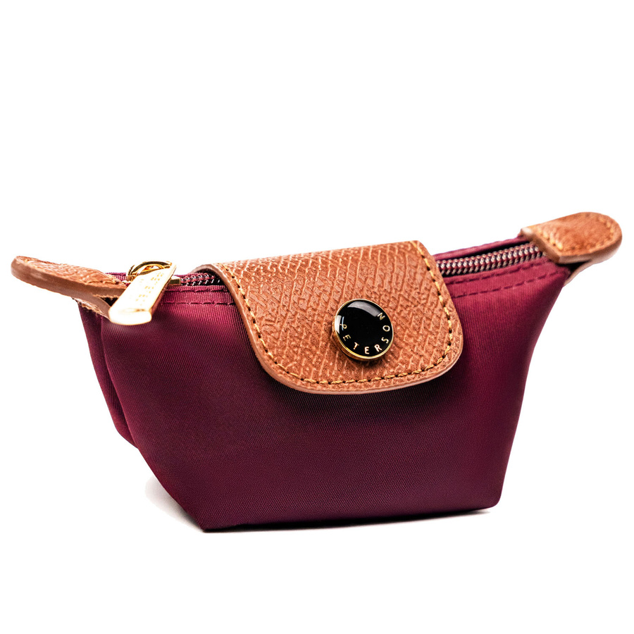 Bordowe etui na klucze z poliestru i skóry ekologicznej zamykane zatrzaskiem i suwakiem - Peterson