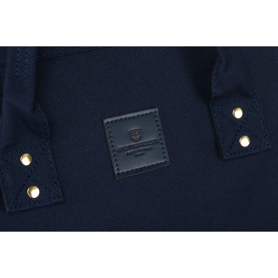 Granatowy plecak damski z poliestru z miejscem na laptopa, zawieszony na regulowanych szelkach - Peterson