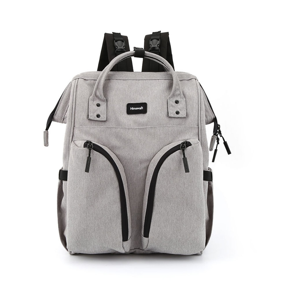 Szary, pojemny plecak damski z poliestru zamykany suwakiem - Himawari
