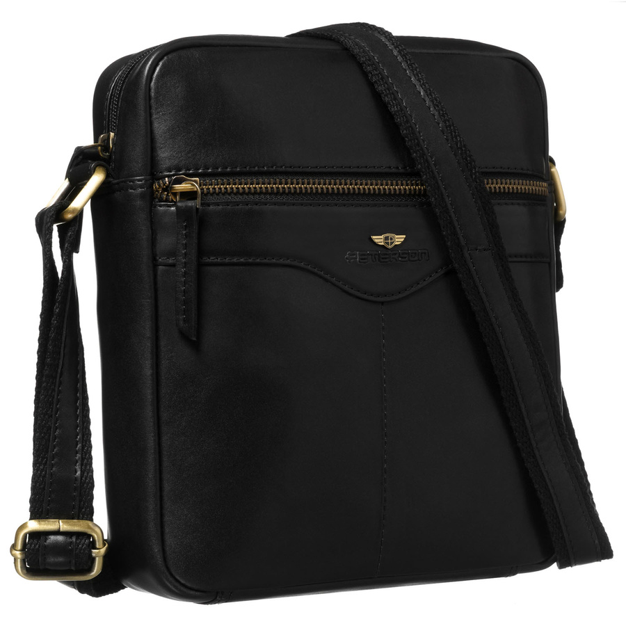 Jednokomorowa listonoszka męska ze skóry naturalnej w czarnym kolorze - Peterson