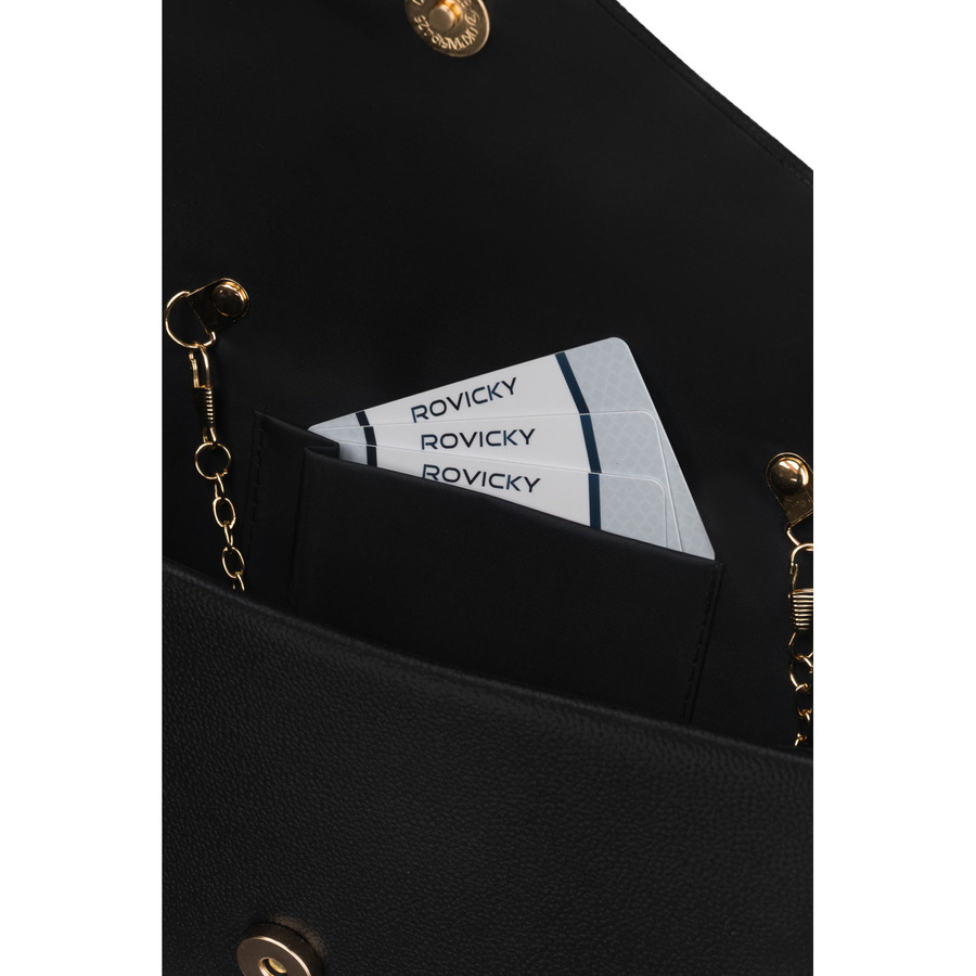 Czarna kopertówka damska wykonana ze skóry ekologicznej, jednokomorowa - Rovicky