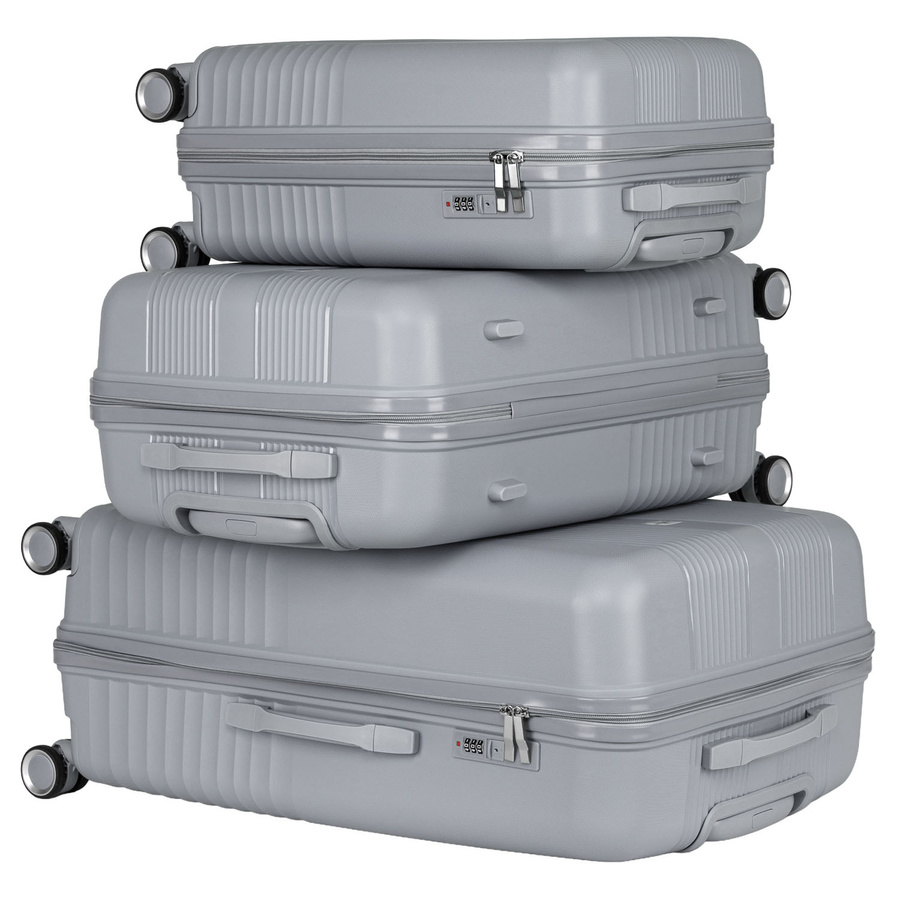 Zestaw walizek podróżnych z tworzywa ABS w szarym kolorze - Peterson