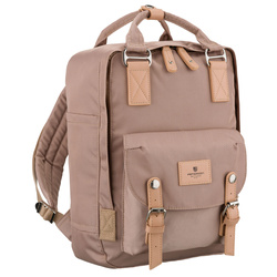 Beżowy, duży plecak damski wykonany z poliestru i skóry ekologicznej - Peterson