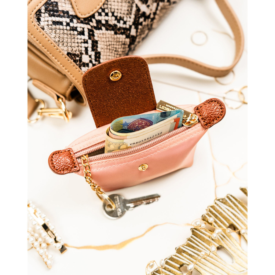 Różowe etui na klucze z poliestru i skóry ekologicznej zamykane zatrzaskiem i suwakiem - Peterson