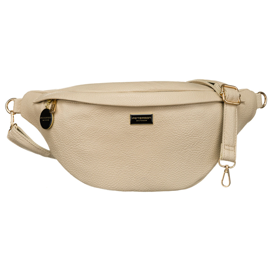 Beżowa nerka damska ze skóry ekologicznej saszetka na biodra lub na ramię crossbody Peterson
