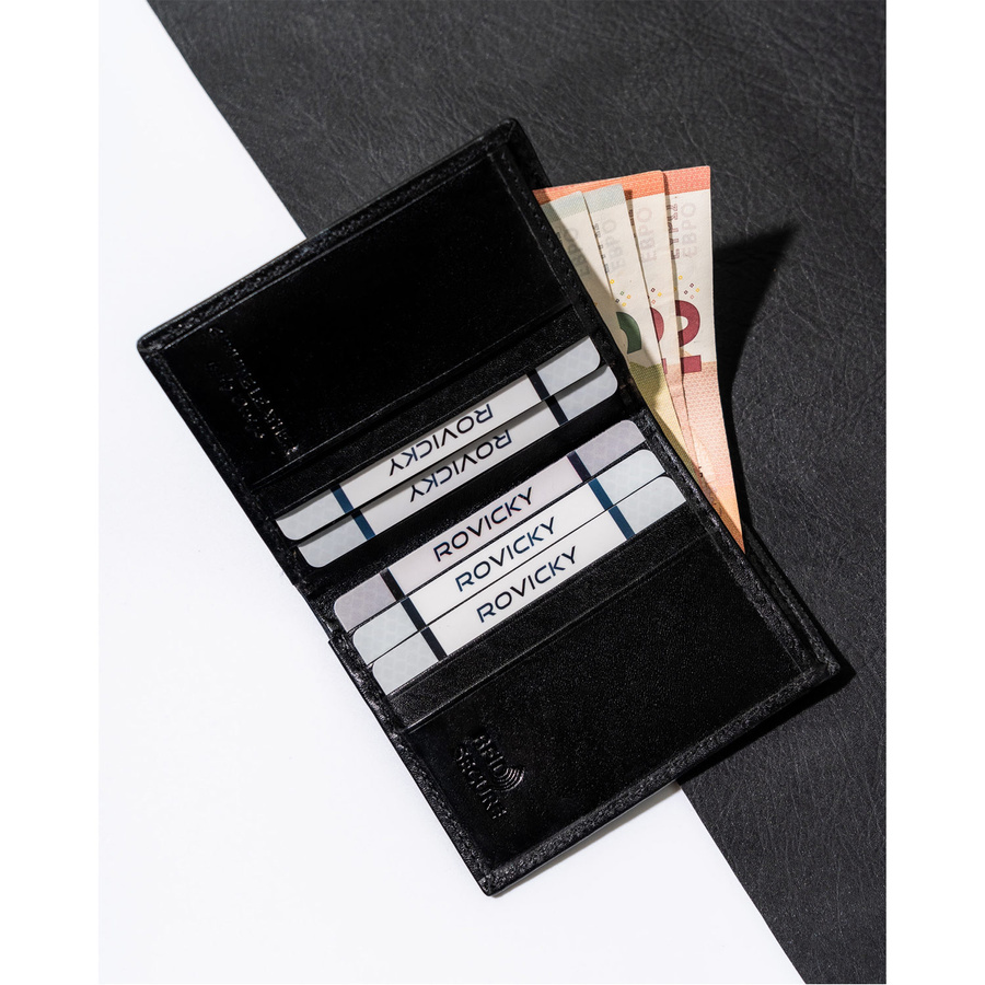 Skórzane, eleganckie etui na dokumenty w czarnym kolorze - Rovicky