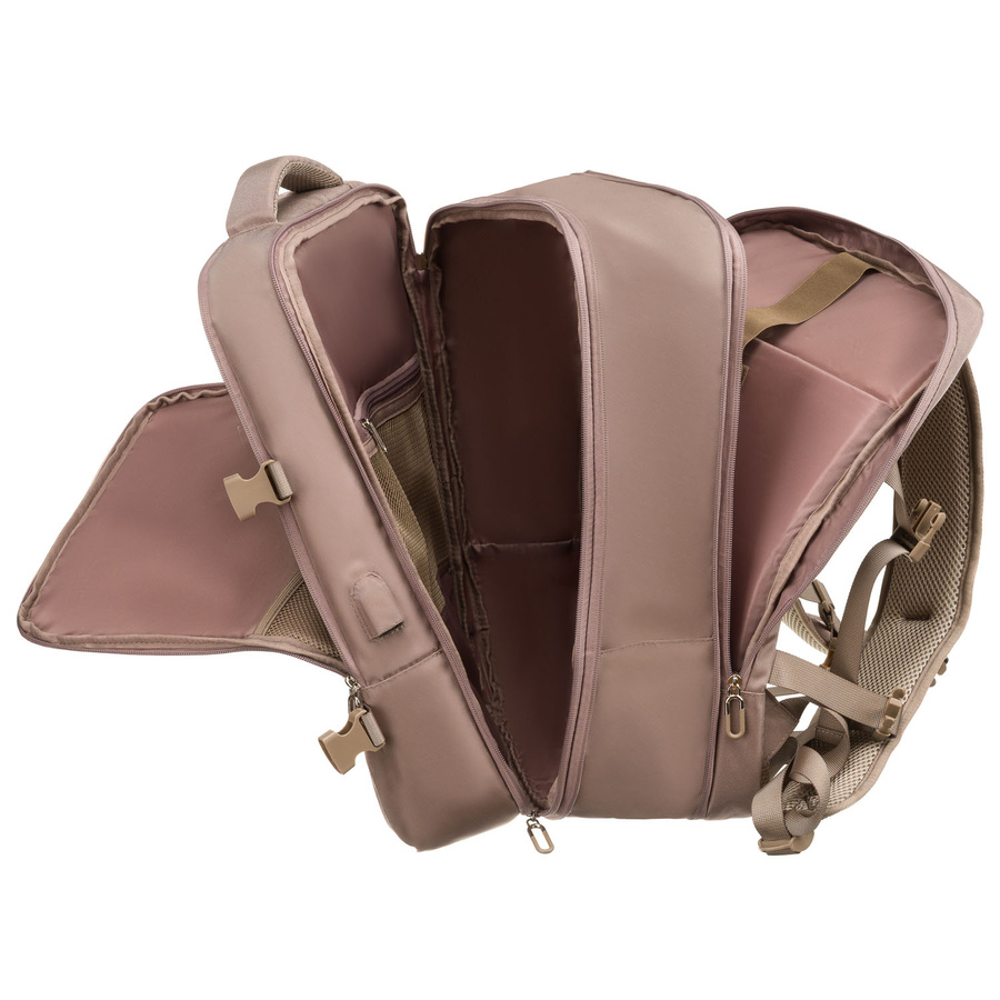 Beżowy plecak podróżny wykonany z cordury z portem USB - Peterson