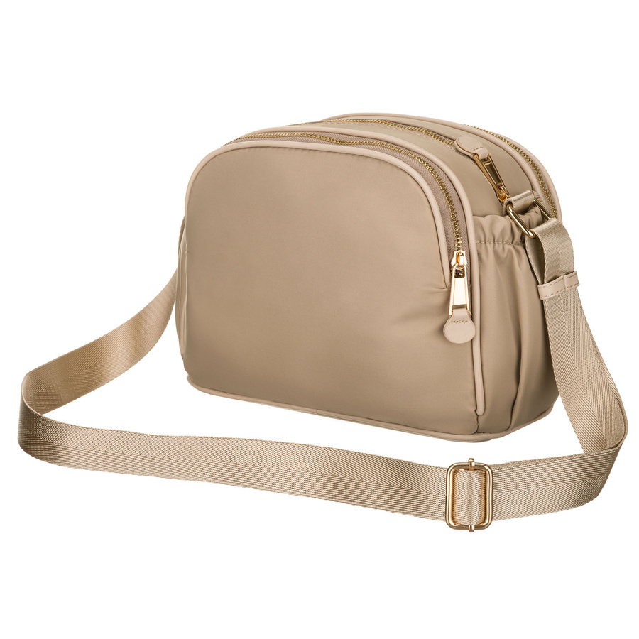 Nylonowa, beżowa listonoszka damska z sześcioma dodatkowymi kieszeniami - Peterson