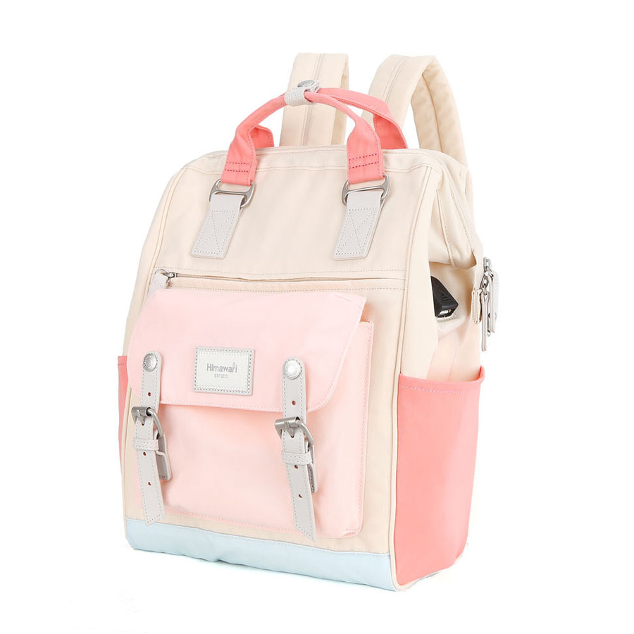 Różowo-beżowy, pojemny plecak z wodoodpornego poliestru z kieszenią na laptopa - Himawari