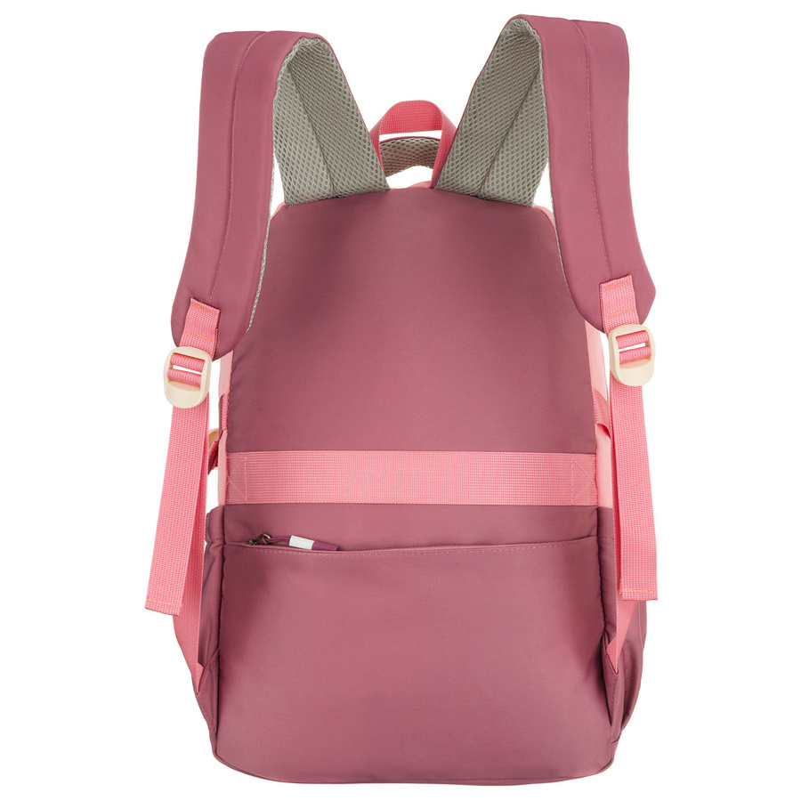 Pojemny plecak szkolny z poliestru w różowym kolorze zawieszony na regulowanych szelkach - Peterson
