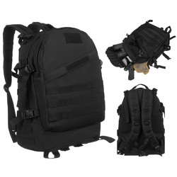 Czarny plecak militarny zawieszony na regulowanych szelkach, trzykomorowy - Peterson