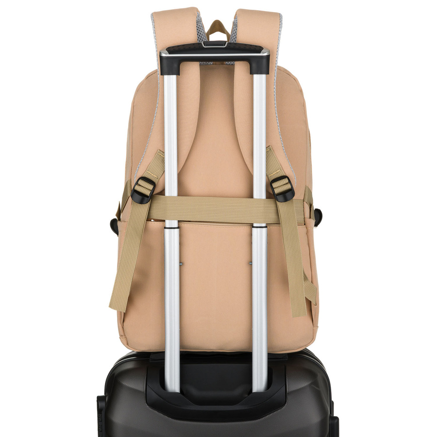 Beżowy plecak szkolny z poliestru z miejscem na laptopa, zamykany suwakiem - Peterson