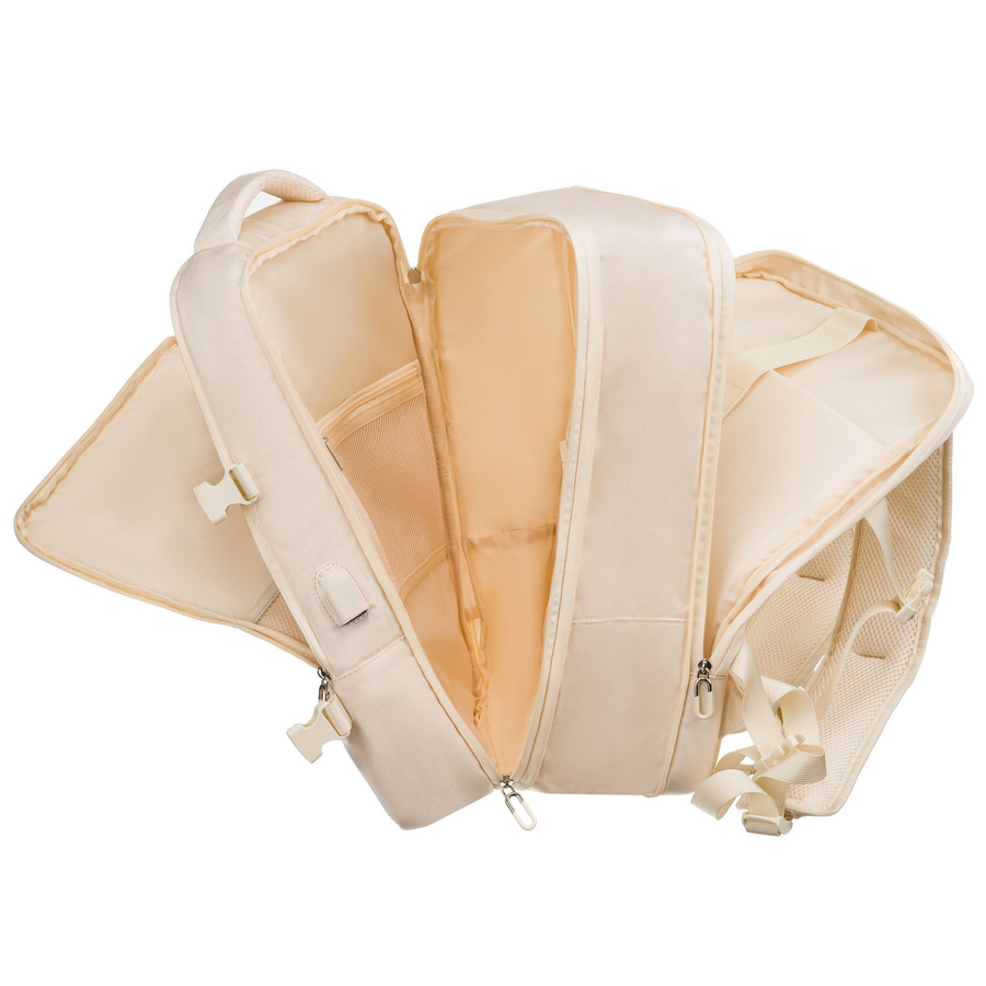 Praktyczny plecak podróżny w kolorze ecru, wyposażony w siatkowaną przegrodę i paski kompresyjne - Peterson