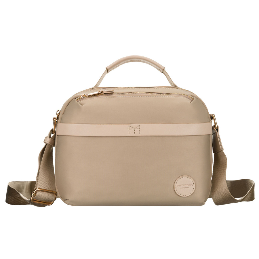 Listonoszka damska z nylonu w beżowym kolorze, jednokomorowa i zamykana suwakiem - Peterson