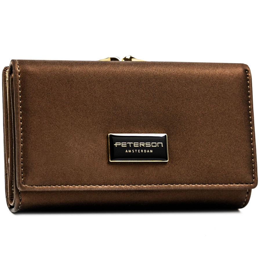 Portfel damski wykonany ze skóry naturalnej i ekologicznej w brązowym kolorze - Peterson