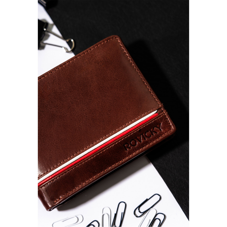 Skórzany portfel męski z motywem patriotycznym - Rovicky