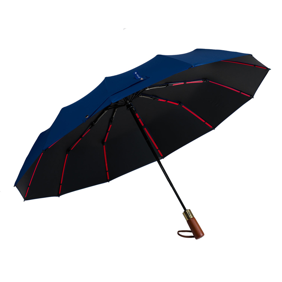 Niebieski, duży, elegancki i składany parasol w pokrowcu - Peterson