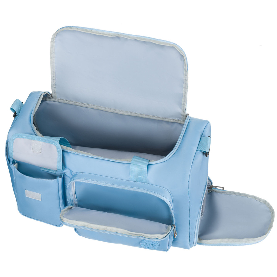 Błękitna, sportowa torba podróżna z poliestru z paskiem na ramię i uchwytem na walizkę - Peterson