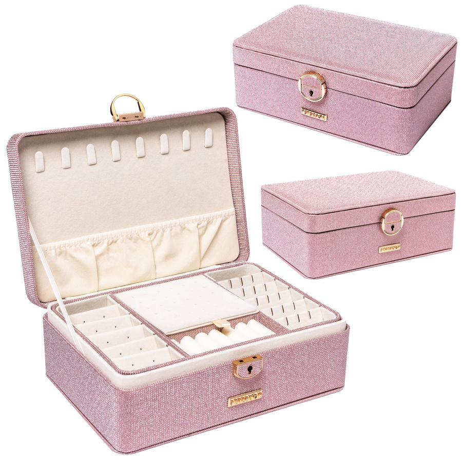 Elegancka szkatułka w różowym kolorze zamykana na zatrzask i kluczykiem - Peterson