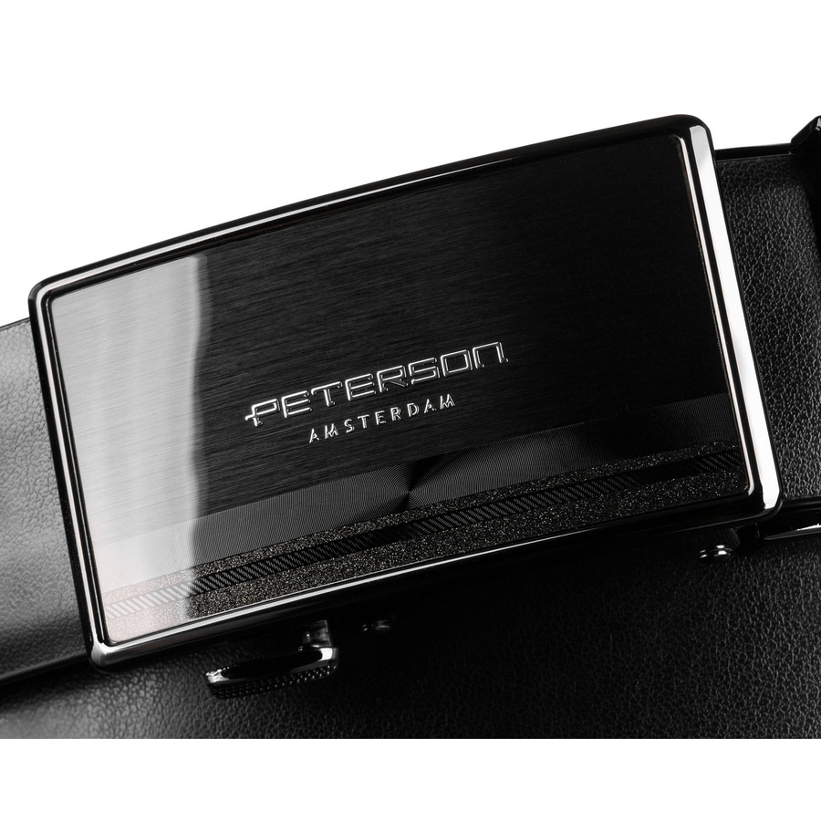 Skórzany pasek męski w czarnym kolorze z automatyczną klamrą - Peterson