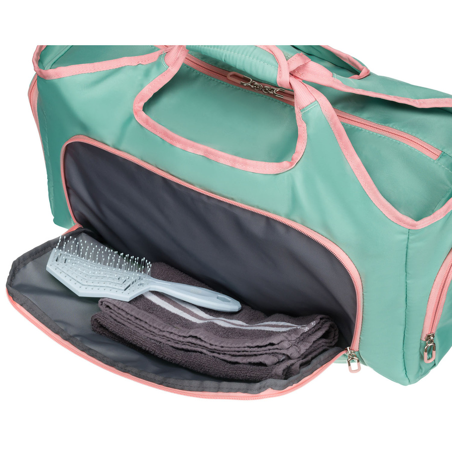 Miętowo-różowa, weekendowa torba podróżna z komorą termiczną na obuwie - Peterson