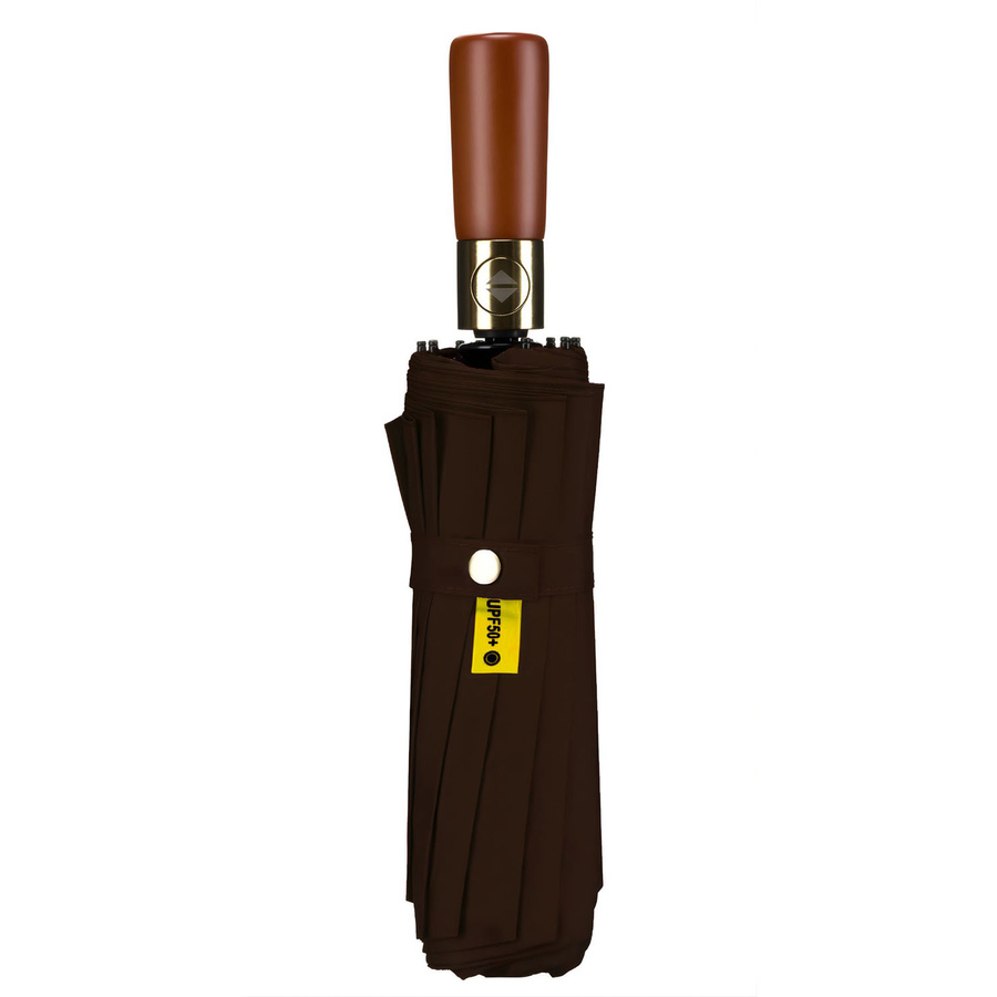 Duży, elegancki i składany parasol w brązowym kolorze - Peterson