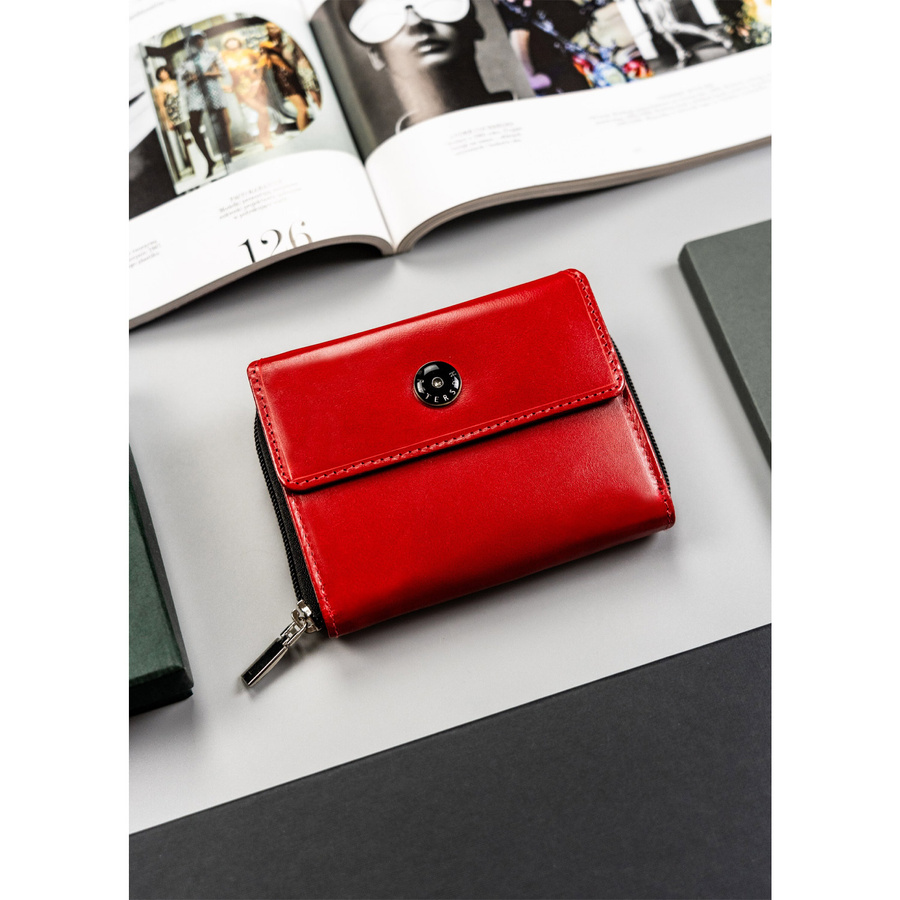 Czerwony portfel damski skórzany z dużą sekcją na bilon - Peterson