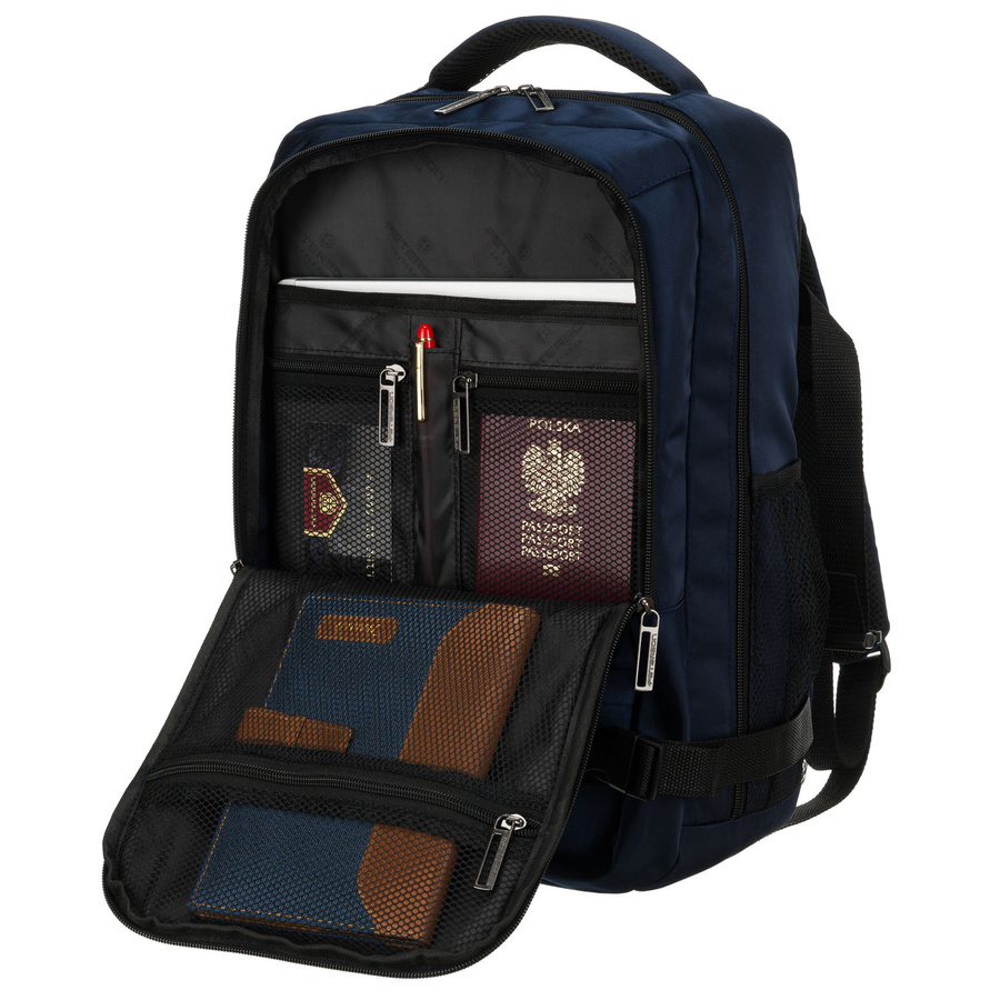 Plecak podróżny w granatowym kolorze, dwukomorowy i zamykany suwakiem - Peterson