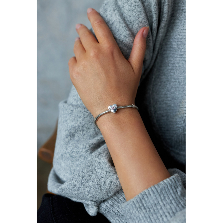 Srebrny charms serce z cyrkonią i napisem do modułowej bransoletki - Peterson