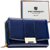 Granatowy, poziomy portfel damski wykonany ze skóry ekologicznej i zamykany na zatrzask - Peterson