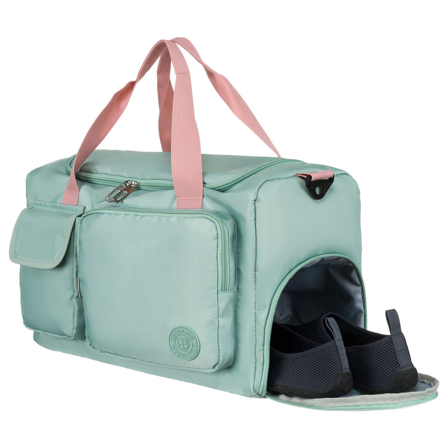 Zielono-różowa torba podróżna z poliestru zamykana na suwak - Peterson